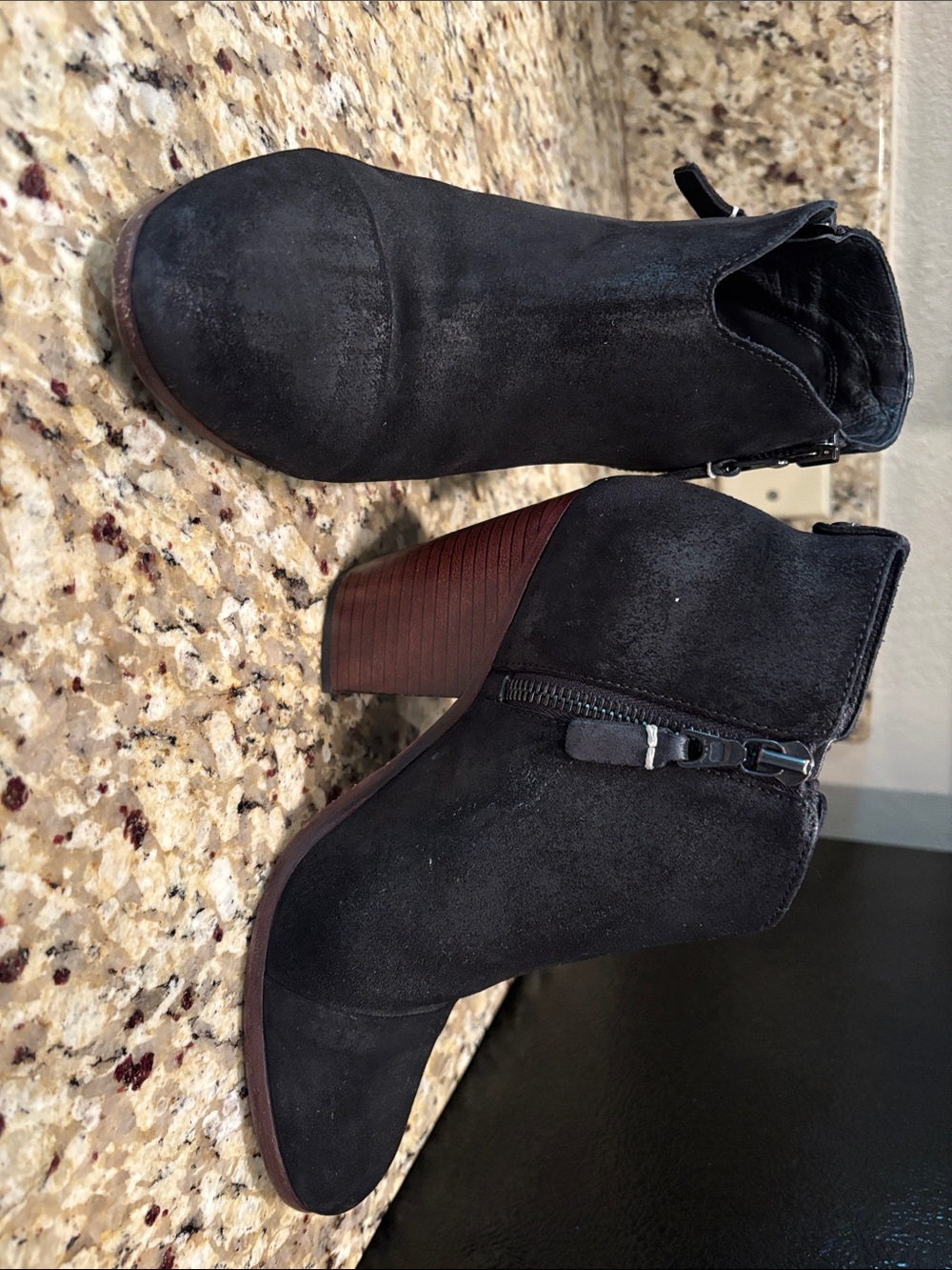 rag & bone Black Suede Ankle Booties with Stacked Heel